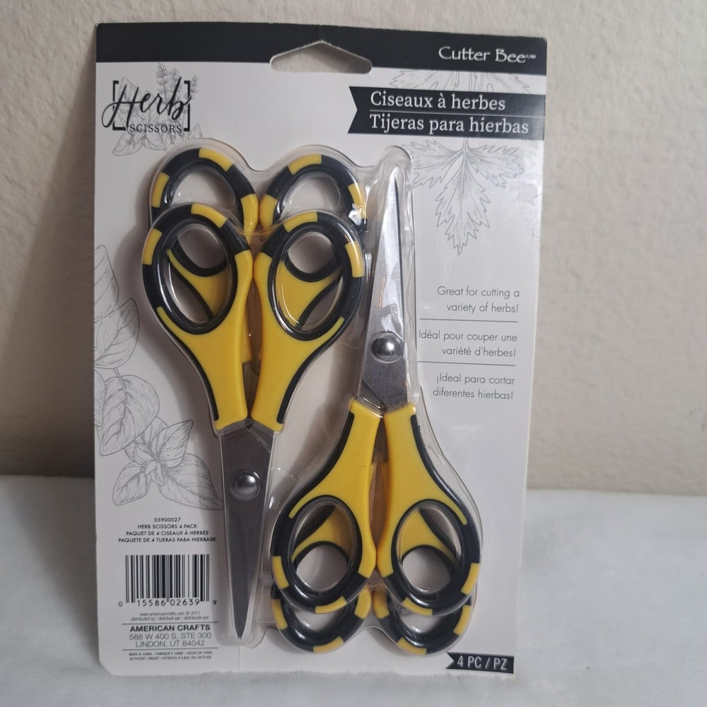 American Crafts Cutter Bee Herb Scissors‎ 4/Pkg-Yellow/Black